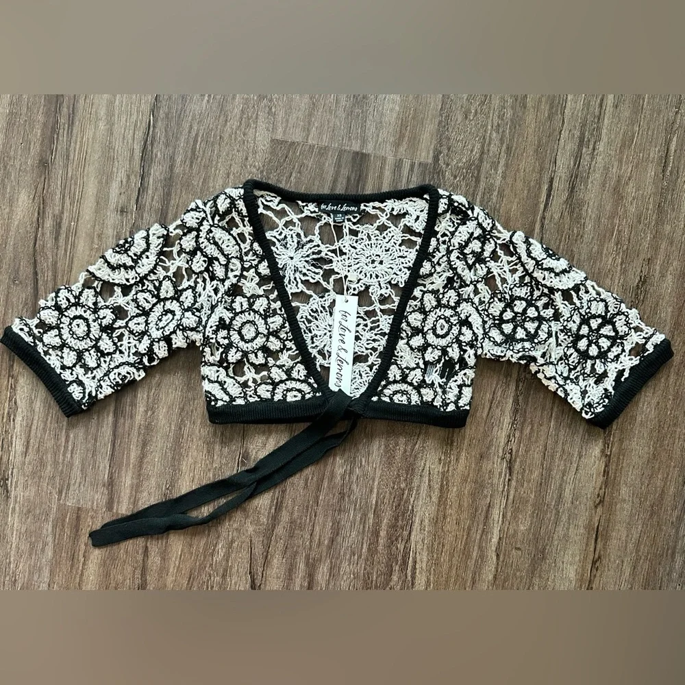 For Love and Lemons Sofia Crop Top In Black/White. NWT. Size XS